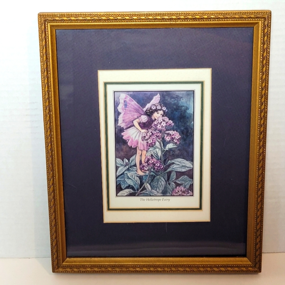 Heliotrope Flower Fairy Vintage 1930's Cicely M Barker Print Matted and Framed
